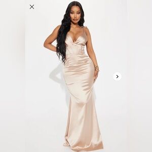 Fashion Nova Cream Satin Maxi Dress